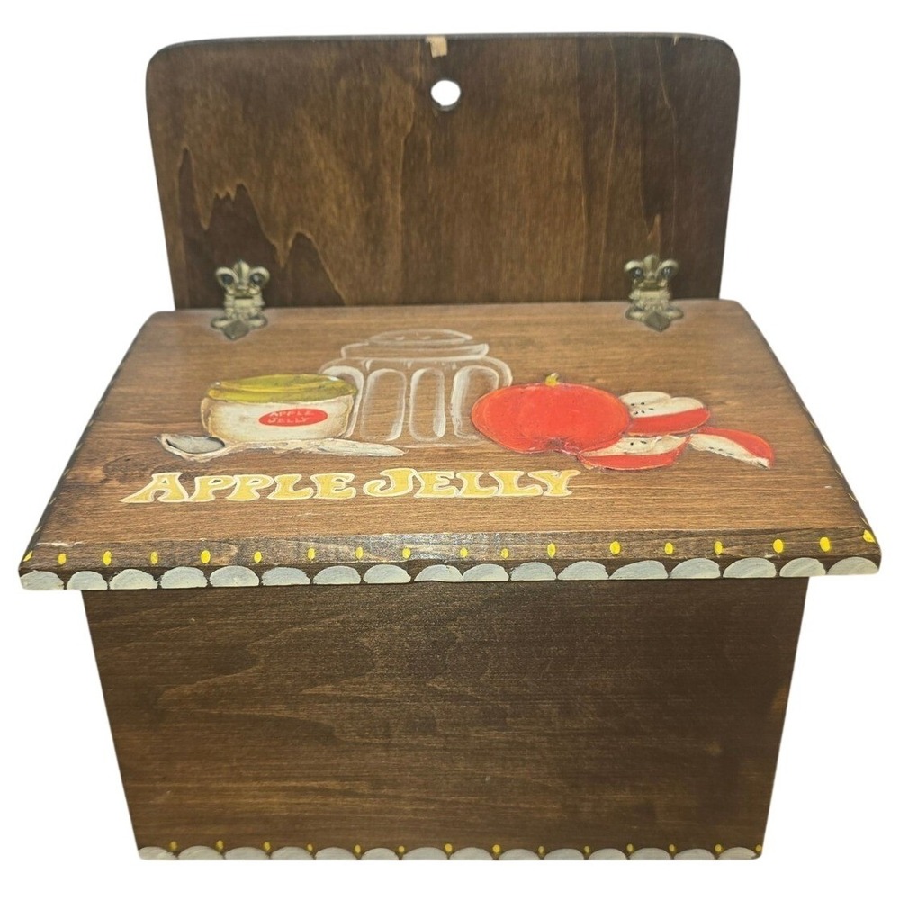Wooden Hanging Primitive Farmhouse Recipe Card Holder Box Matches Apple Jelly